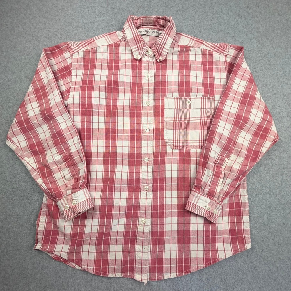 Paris Sport Club Red White Plaid Cotton Button Down Shirt Womens Small RN 51783